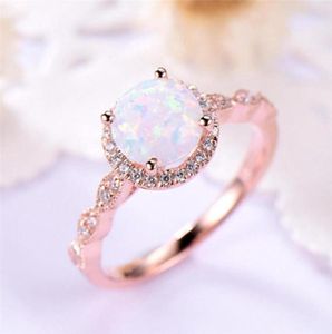 Cluster Rings Dainty Round Fire Opal For Women Rose Gold CZ Engagement In Copper Promise Ring With Gift Box5080965