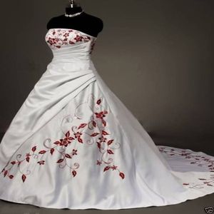 Weiß rote Stickereien Brautkleider Ball mit Applikationen Ballkleid Party Kleid Brautkleider QC1005 2436