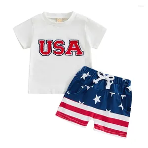 Clothing Sets Pudcoco 4th Of July Baby Boy Outfit Toddler Short Sleeve Embroidery USA T-shirt AMERICAN Top Shorts Set 2Pcs Summer Clothes