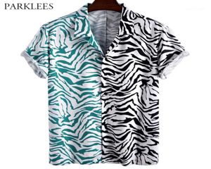 Patchwork Leopard tryckt herrskjorta 2020 Fashion Casual Summer Shirts for Men knäppas upp Loose Chemise Homme Daily Streetwear11992641