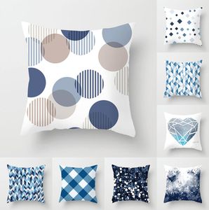 New Blue Geometric Cushion Peachskin Sofa Decorative Cushions Pillow Cover 4545cm for Home Living Rome Throw Pillow Case3428335