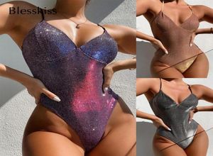 Glitter Thong One Piece Swimsuit Women 2021 Push up Monokini de roupas de banho Monokini para mulheres maiôs de maiô Purple4379010