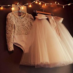 2019 långa ärmar spetsblommor flickor klänningar härliga tyll små barn kjolar två stycken prinsessan nattvards födelsedag klänningar 292j