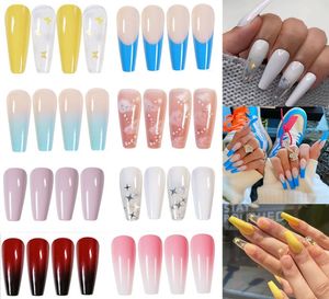 24 pezzi di chiodi finti professionali lunghi ballerina mezza bocconia acrilica francese Premere su unghie Copertura completa Manicure Beauty Tools1523623