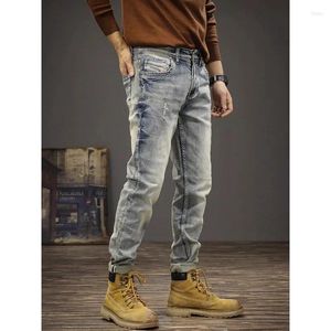 Jeans masculinos Spring e Autumn American Fashion Brand Wash Wash Vintage Color Light Ripped Men Slim Straight Tube para fazer calças antigas