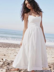 Suninhart Summer White Midi Beach Dress Elegant Spagehtti Shoulder Strap A-Line Wedding Guest Dress Casual Womens Wear 2023 240509