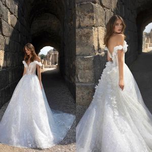 Modest Pnina Tornai Ball Gown Off Shoulder Sleeveless Backless Hand Made Flower Sequins Wedding Dresses Wedding Gown Sweep Train Bridal 305F