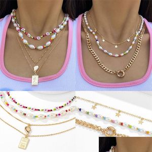 Chokers Colorf Flower Rice Bead Collese Womens Simple Pearl Metal Tag Peach Heart XL37 капля доставка украшения ожерелья подвески Dhdq8