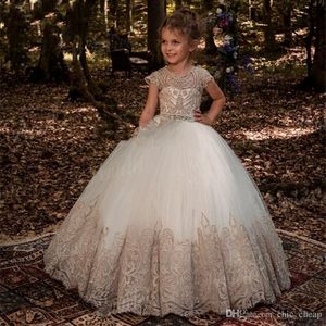 Flower Girl Dresses Princess Ball Gown Off Shoulder With Hand Made Butterfly Flowers Puffy Kids Toddler Pageant Gown 304K