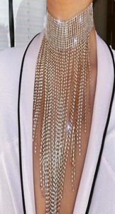 متعددة الطبقات الكاملة قلادة شرابة راينستون طويلة لامعة للنساء كريستال قلادة قلادة سلسلة مجوهرات بيان القلادة C8072231