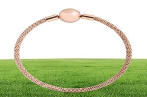 Original 925 Sterling Silver Bangle Rose Gold Chain Basic Ball Clasp Mesh Armband Fit Women Bead Charm Fashion Jewelry CX2006238544395