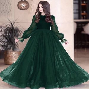 Dark Green Prom Pageant Dresses 2021 Modest Fashion Long Sleeve Evening Party Gown Occasion Dress Spets Backless Custom Made 249p