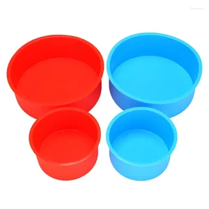 Moldes de cozimento sv-4pcs latas de bolo de silicone Conjunto redondo Red e Blue Pan de bandeja de baque de molde antiaderente