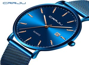 Reloj Hombre Crrju Top Brand Luxury Blue Waterpronation Watches Slim Stylish Date Casual Quartz Watch Men Sports Mesh Strap Clock2634707