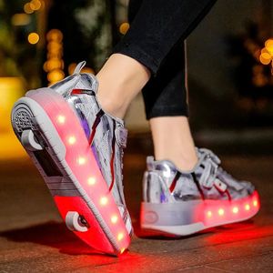 Rullskridskor skor för barn barn pojkar flickor mode sport avslappnade 2 hjul med sneakers blinkande fotvaror led stövlar 240429