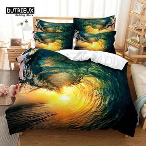 Conjuntos de roupas de cama 3pcs capa de edredão conjunto de paisagem oceânica suave confortável respirável para decoração de quarto de quarto de quarto