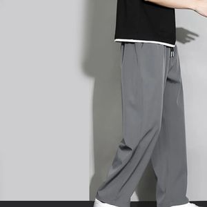 2024 Herr Ice Silk Straight-benbyxor Löst fit Casual Draped Trousers For Spring Summer Quick-Torra Sporty Long Pants 240511