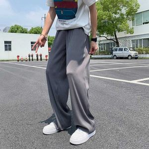 Men's Pants Summer Ice Silk Men Oversized Gray Black Casual Trousers Japanese Strtwear Loose Wide g Mens Pated H240508