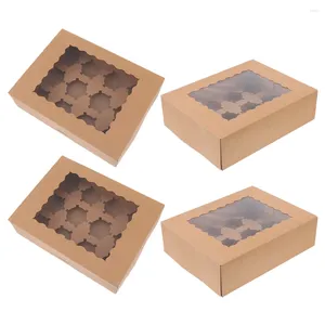 Ta ut containrar 4 datorer Muffin Box Cupcake Boxes 12 Count Storage Paper Mini med lockhållare