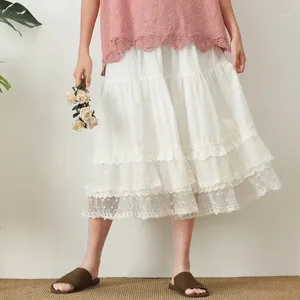 Skirts Cotton Rococo Girl Lolita Sweet Lace Full Circle Long Skirt Female Vintage Mori Style Tee Length Cute Expansion Swing