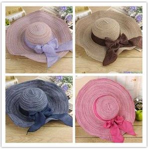 Donne colorate Big Brim Gap Cappello Sun Cappelli a bordo flopppy Nuovi cappelli da berretto da spiaggia pieghevole da bowknot Donne Summer