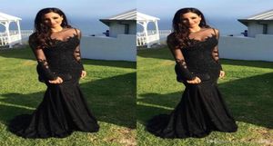 Evening Dresses Wear 2017 New Jewel Neck Illusion Black Chiffon Lace Appliques Beaded Prom Dress Mermaid Long Sleeves Sweep Train 1337677