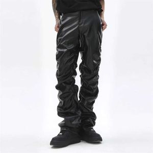 Męskie spodnie męskie skórzane spodnie z ciemną punkową niszą design jasnozijane skórzane spodnie Męskie hip-hopowe luźne spantsl2405