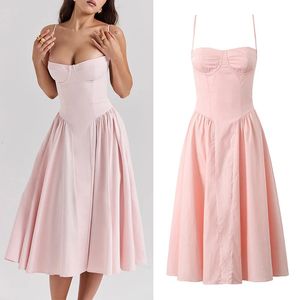 Traf Womens Summers Fashion New Fashion Ultra-Shin Cotton Sundress Pink Strapless Pler