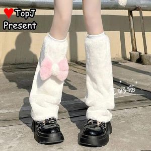 Women Socks Women's Lolita Y2k Punk Gothic Harajuk Spicy Girls Japanese Autumn Winter Thickened Cute Faux Fur Pink Bow Cover