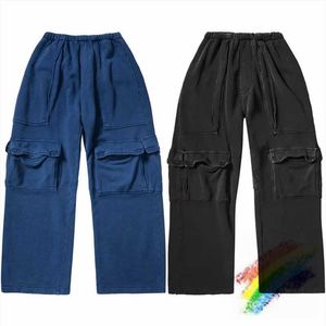 Men's Pants Washed Blue Black Multi Pocket Sweatpants Jogger Men Women 1 1 Best Quality Hip Hop Drawstring Overalls Cargo Pants Trousers H240508