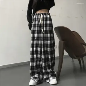 Pantaloni femminili stesso stile a scacchi e tappeto autunno coreano gamba casual per uomini donne sciolte lunghezza del pavimento