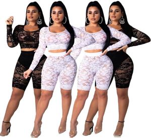 Наряд для вечеринки по рыбной сети шорты Sweat Suits Woman Set Sets Biker Shorts Sexy Lace Club наряды жены два куска 4483809