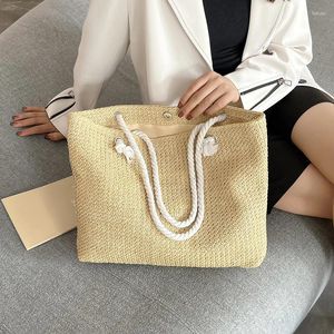 Drawstring Straw Woven Shoulder Bag Casual Handbag Large Capacity Mesh Beach Knitted Summer Travel Tote For Women