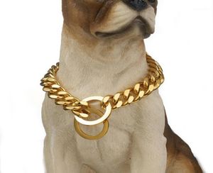 Kedjor 1215mm bred högkvalitativ säkerhetsdjurstillbehör Nackband Choker Guldton Rostfritt stål Kubansk Curb Link Chain Dog Collar 123207885