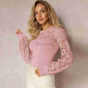 Women's T Shirt sexy Tees women's clothing with hollow out design, solid color T-shirt, round neck, threaded long sleeves, elegant artistic top for women Plus Size tops