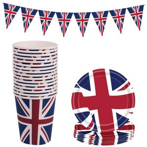 Disposable Dinnerware Party Sets British Decorations Ornaments Paper Tray Fruit Dish Patriotic Tableware Cloth Favors Accessories