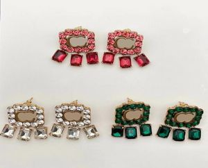 Red Green White Rhinestone Stud Crystal Design Earring Gold Ear Studs Brincos de liga