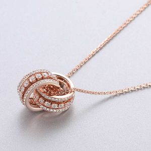 Designer Jewelry Pendant Necklaces Matching Rose Gold Ring Interlocking Transfer Bead Necklace Female Swarovski Element Crystal Clavicle Chain Female