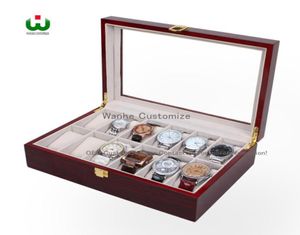 Сегодня 039S скидка на большую скидку в Dhgate Supply 12 Griss Wood Watch Display Jewelry Box Держатель для хранения кожаный стеклянный топ JE9509786