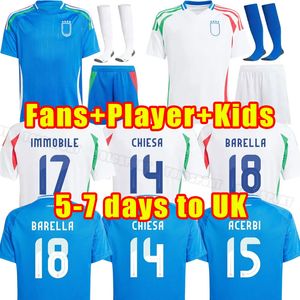 2024 Włochy piłka nożna Italia 24 25 fanów Wersja gracz Maglie da Calitio Verratti Chiesa Gnonto Football Shirt T Lorenzo Pinamonti Politano Grifo Men Kids 3xl 4xl