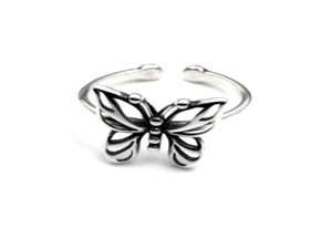 Hollow Delicate Cute Butterfly Antique Band Rings Justerbara thailändska silverfärgringar för kvinnor Ladies Finger Simple Fashion Jewelr4130017