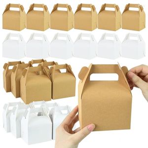 Brocada de presente 5pcs Kraft Paper Candy Box com alça marrom caixas de embalagem brancas favores de casamento bolsa de chá de chá de bebê de aniversário