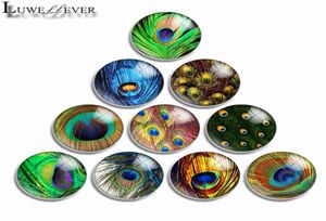 10mm 12mm 14mm 16mm 20mm 25mm 30mm 561 Peacock Feather Round Glass Cabochon Jewelry Finding Fit 18mm Snap Button Charm Bracelet Ne1427951