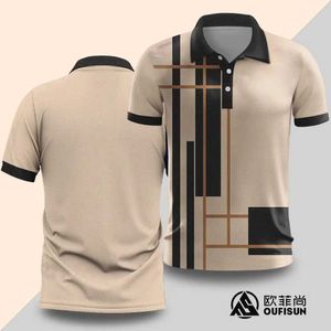 Men's Polos Mens polo shirt business summer casual short sleeved T-shirt striped printed button polo shirt loose fitting clothing fashionable T-shirtL2405