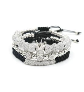 Braccialetti Charm 3PCSset Bracciale a corona di lusso Hip Hop Silver Color Micro Pave Cz Ball per donne Coppia Pulseira Bileklik4144529