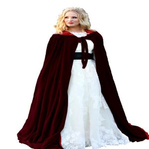 Czerwona podszewka kurtka ślubna Orywa ciepłe aksamitne rękawowe kaptura Pałki Halloweenowe kostiumy dla kobiet mężczyzn Cosplay Bridal Cloak S-6xl 277V