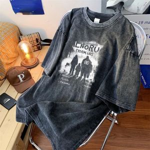 Man vintage överdimensionerad gammal kort ärm skjorta grafik t kvinnor hip hop streetwear harajuku tshirt kläder lösa tee 240426