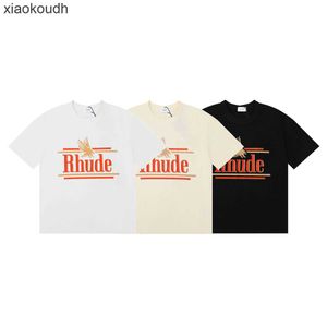 Rhude High end designer T shirts for 2024 Spring/Summer New Eagle Letter Print High Cotton Casual Short sleeved T-shirt for Men and Women With 1:1 original labels