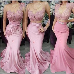 2020 New Pink African Mermaid Bridesmaid Dresses Three Types Sweep Train Long Country Garden Wedding Guest Gowns Maid Of Honor Dress Ar 318H