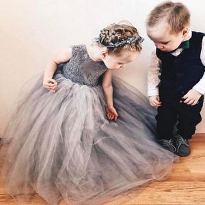 Lace Tulle Flower Girl Dresses Jewel Neck Tulle Applique Bow Sash Floor Length Formal Birthday Party Girls' Wears for Weddings BA8 213s